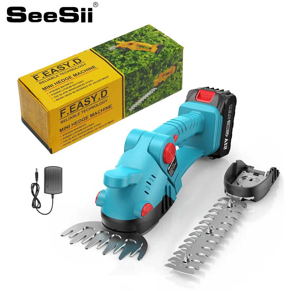 

SEESII 2 in 1 21V Electric Hedge Trimmer Household Lawn Mower Garden Bush Grass Scissors Power Tools For Makita 18V Battery