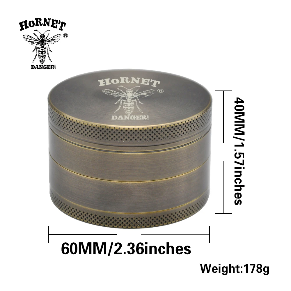 Hornet Hard Plated 60MM 4 Layers Portable Zinc Alloy herb Grinder With Sharp Diamond Teeth Grinder Spice Crusher Hand Crank