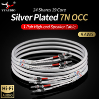 YYAUDIO One Pair High-end 7N OCC Silver Plated Speaker Cable For Hi-fi Systems Y Plug Banana Plug Speaker Cable
