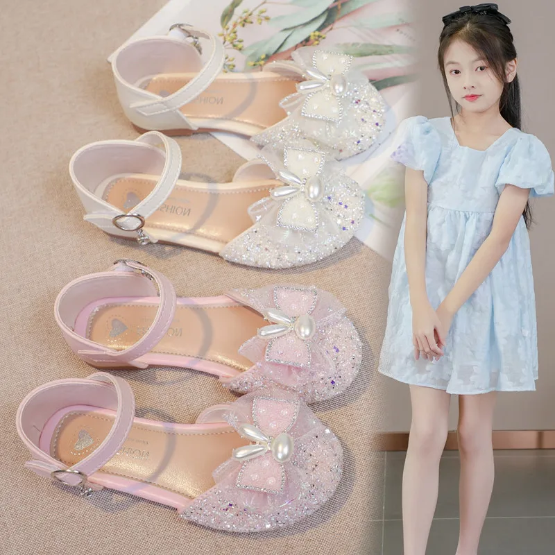 

Zapatos Simple Versatile Girls' Princess Shoes 2025 Summer New Kids Sandals Fashion Versatile Girls Bow Casual Shoes Кроссовки