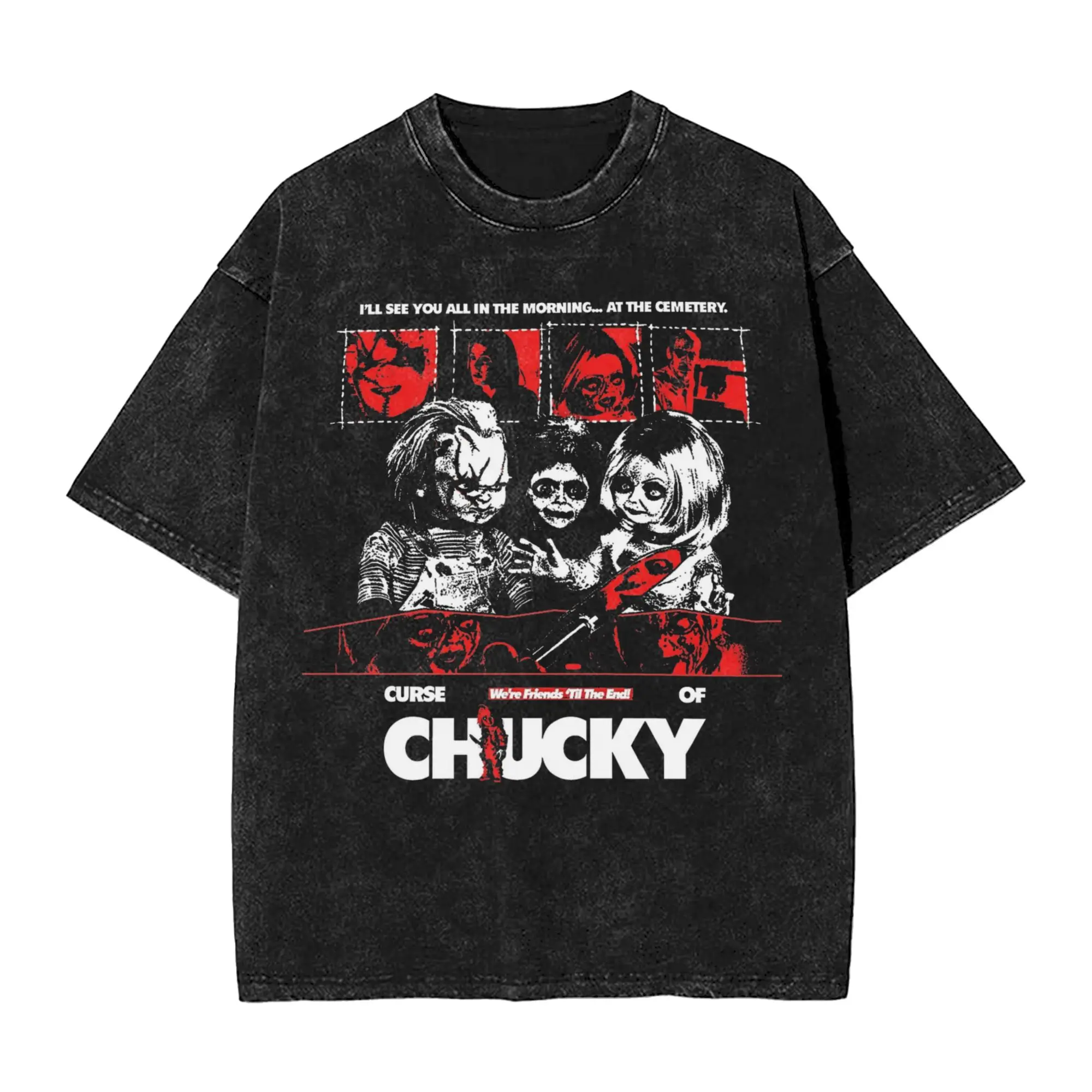 

Horror Child's Play Chucky T Shirt Hip Hop Washed 100% Cotton Harajuku T-Shirt Men Women Tops Streetwear Printed Tee Shirt