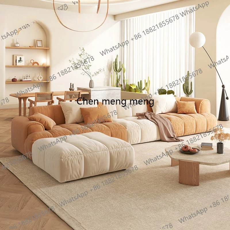 

Диван Netflix в стиле крем, тканевый, для небольшой гостиной, прямой, современный, простой, в стиле «тофу-блок»