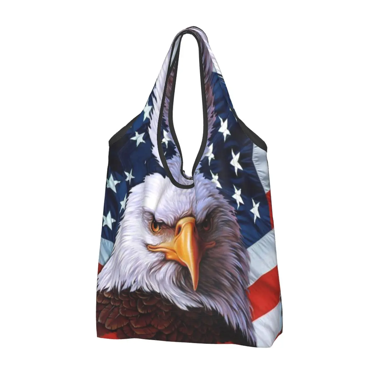 American Bald Eagle Groceries Tote Shopping Bag Women Fashion USA Flag Shopper Shoulder Bags Big Capacity Handbags