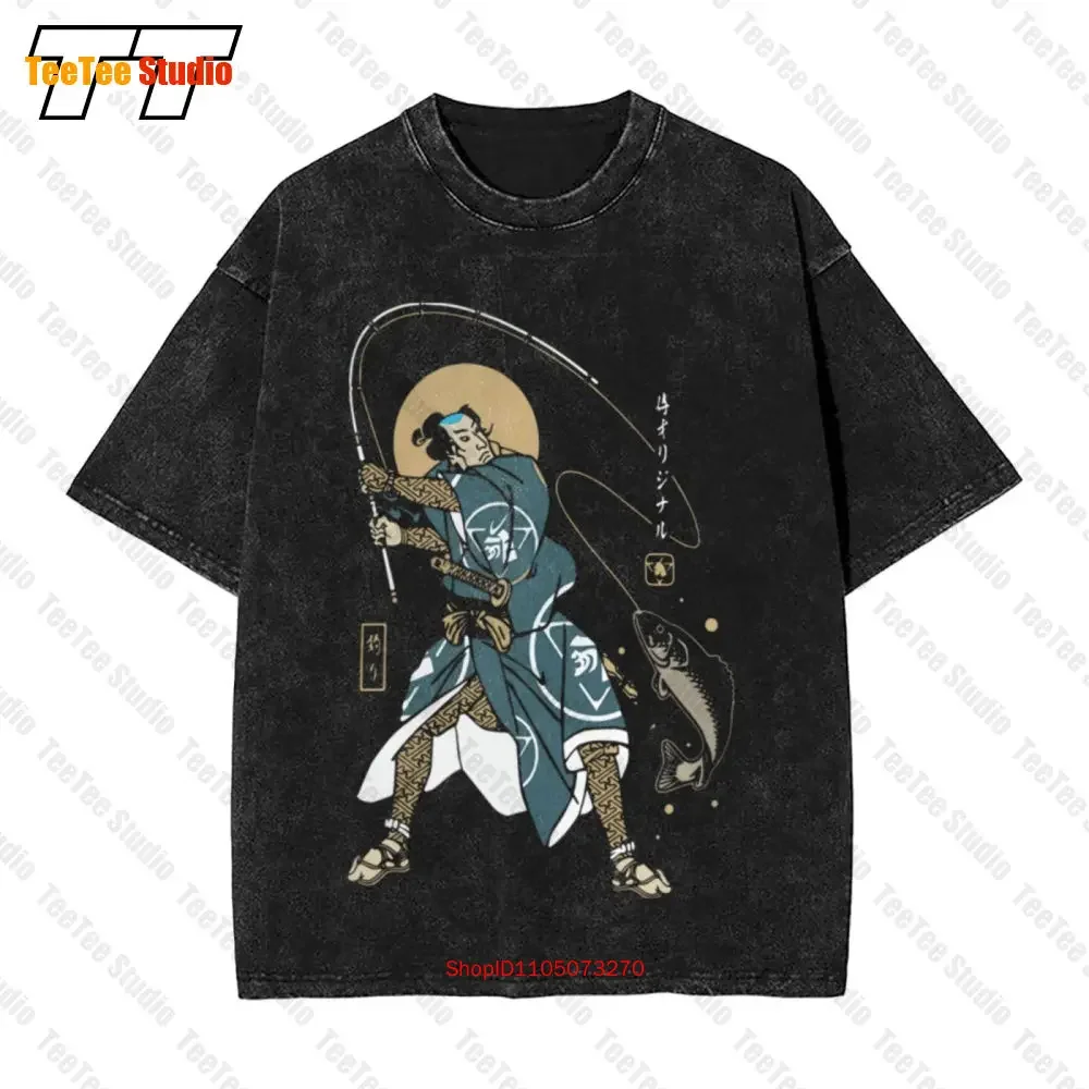 Fishing Samurai Kids Japanese Hobby Funny Vintage Oversized T-Shirt D5LV