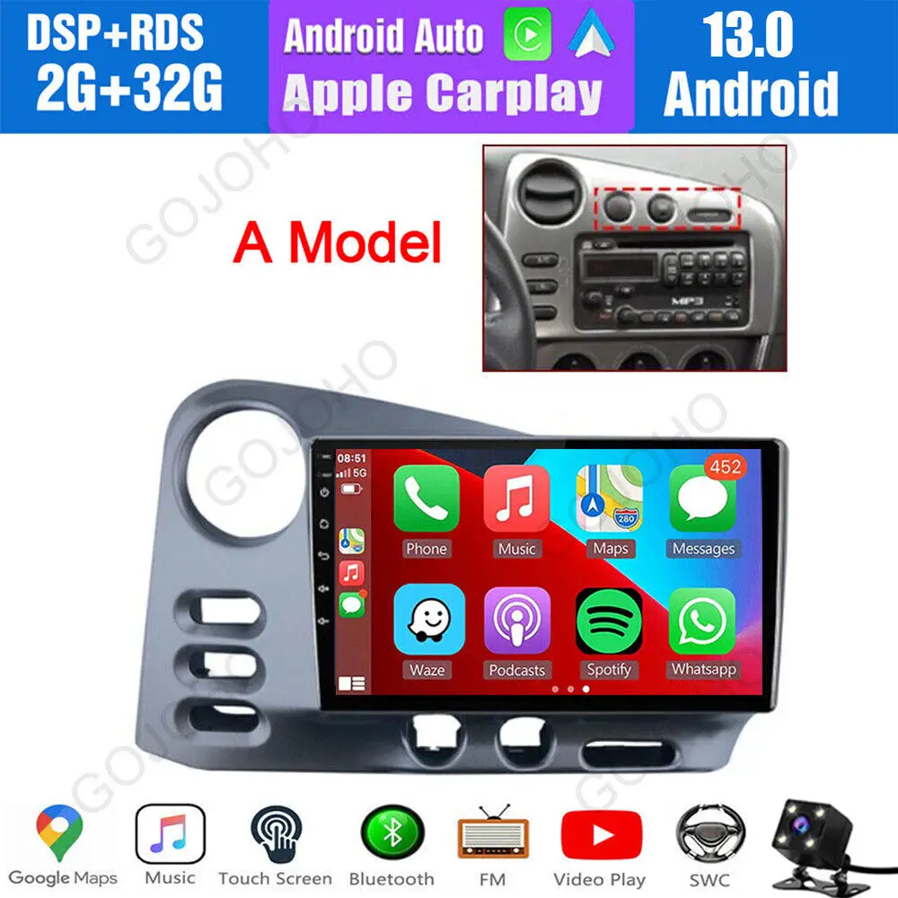 9Inch Car Stereo GPS Navi Carplay Android 13 Compatible forMatrix PontiacVibe 2003-04