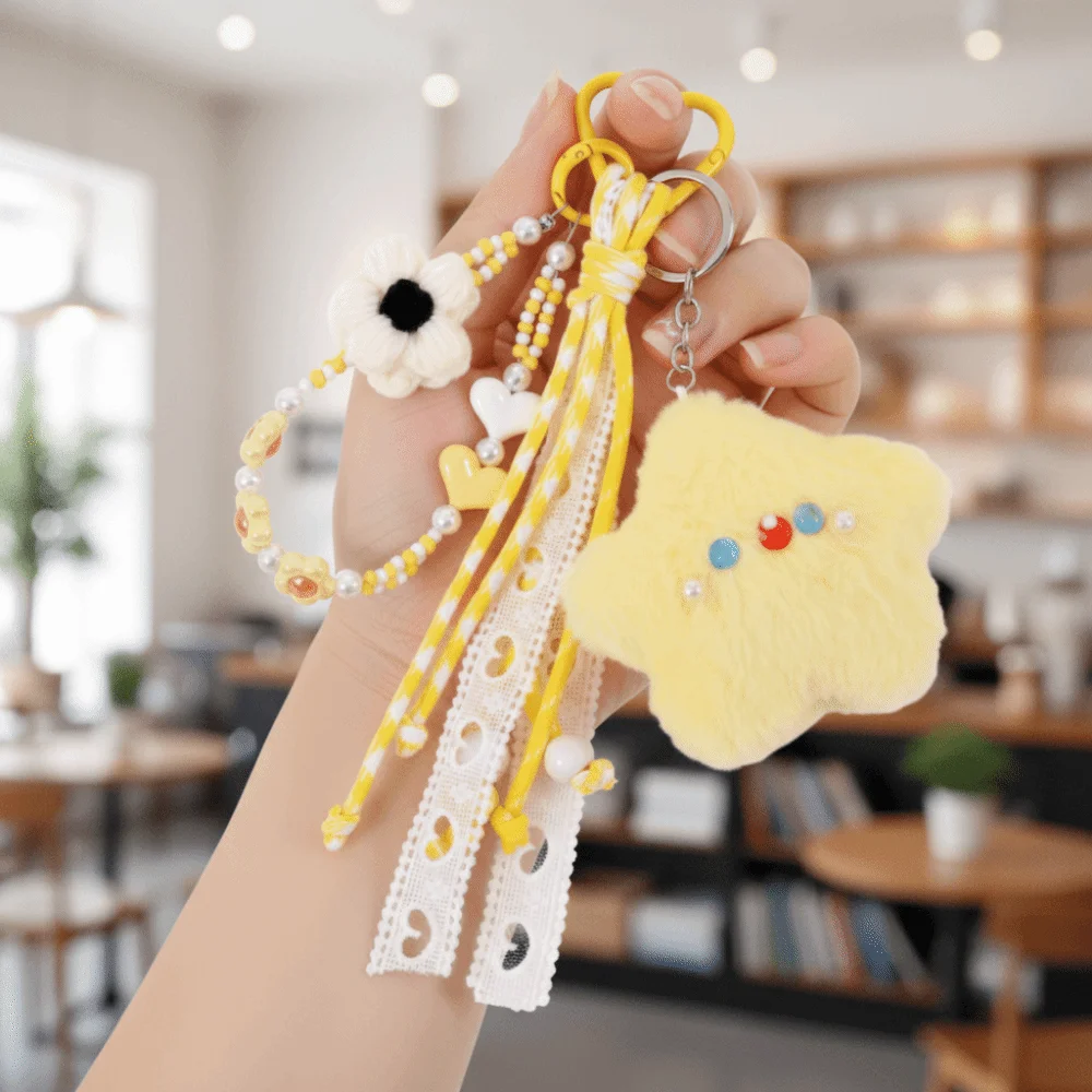 Sleutelhanger kralenketting ster sleutelhanger gevuld Kawaii ster hanger cartoon comfort beer hanger verjaardagscadeaus