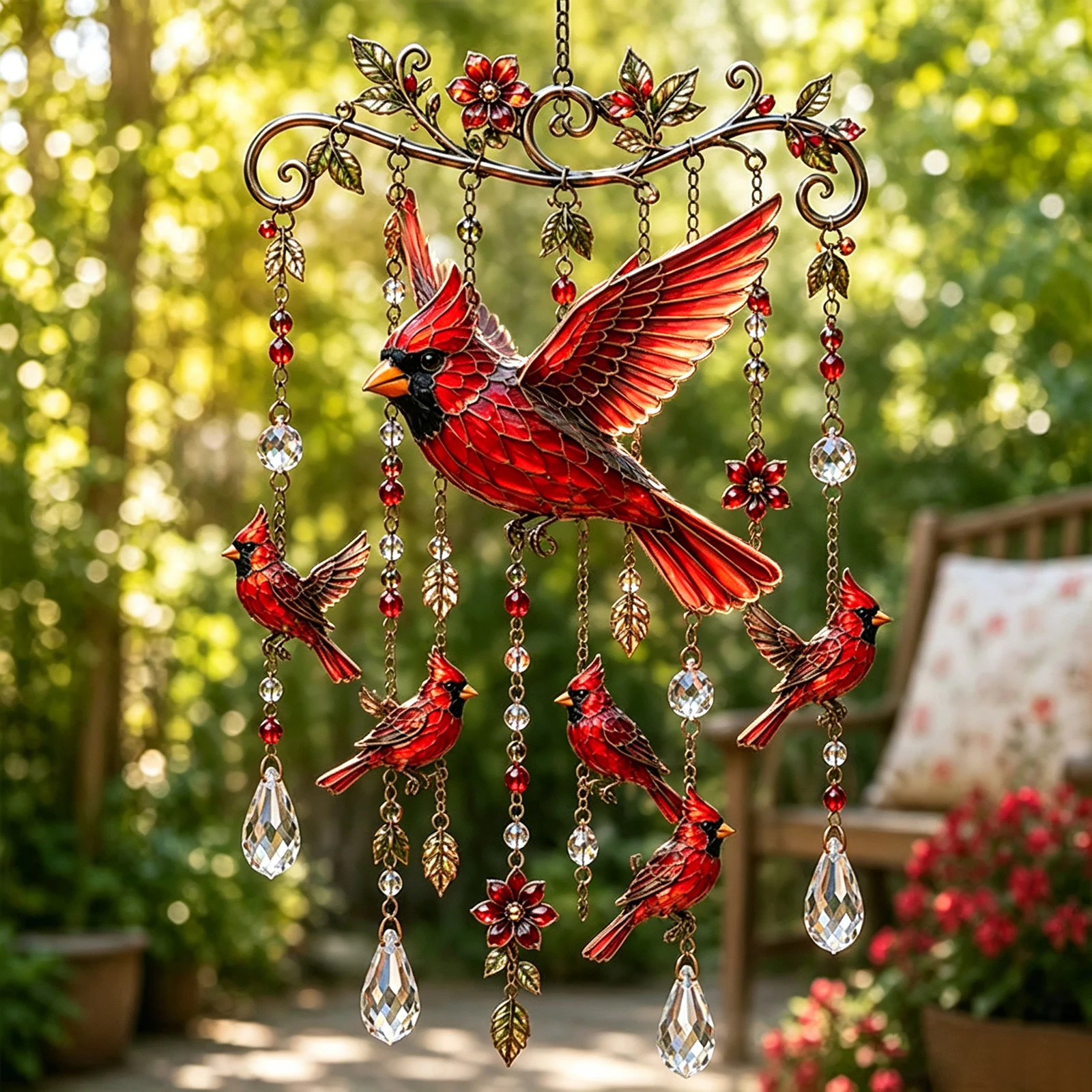 Stained Glass & Crystal Sun Catcher Windchime Creative Birds Winds Chimes for Women Mothers Day Birthday Memorial Gifts