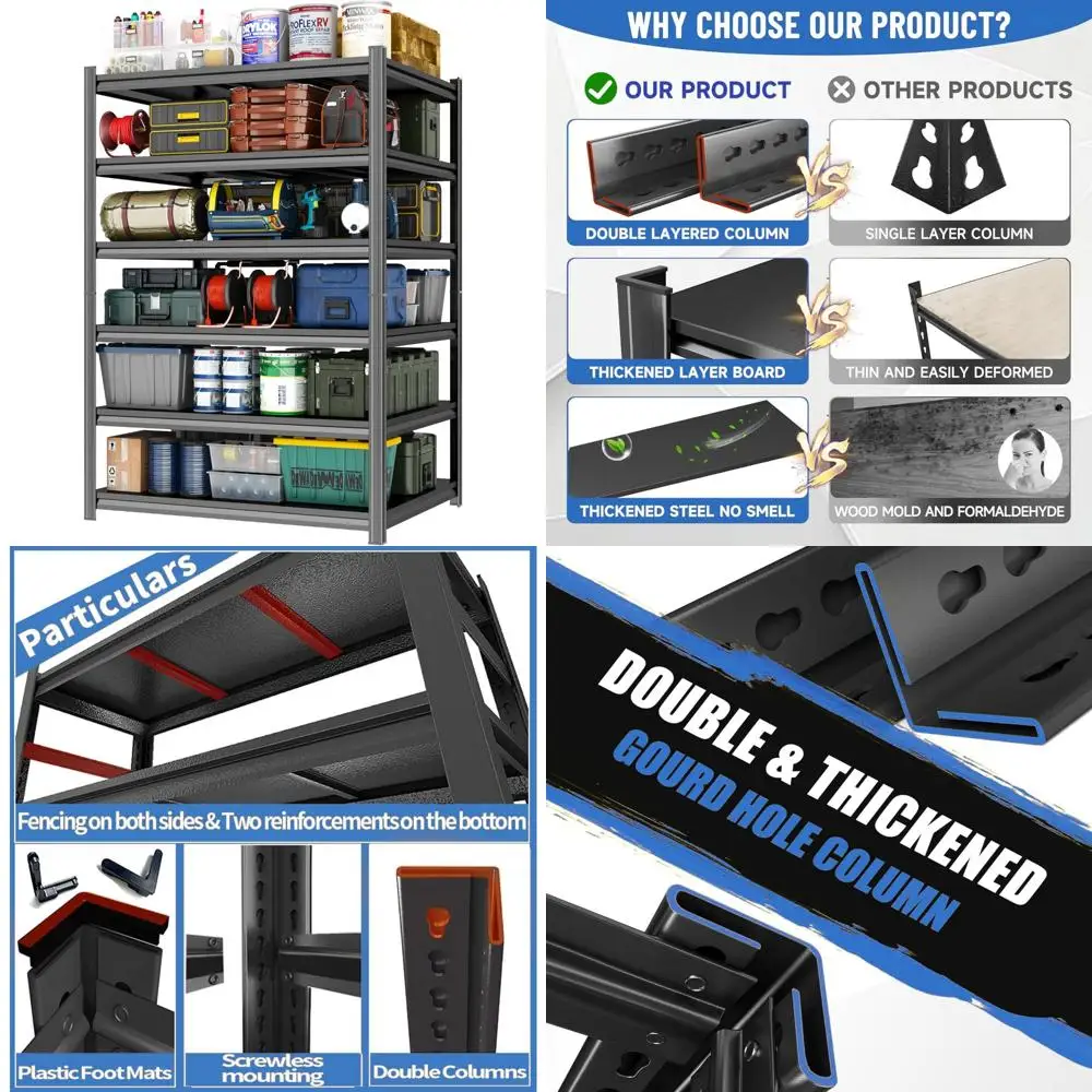 أرفف تخزين معدنية قابلة للتعديل مكونة من 6 طبقات للطابق السفلي والمساحات التجارية والمستودعات - سعة 3500 رطلاً