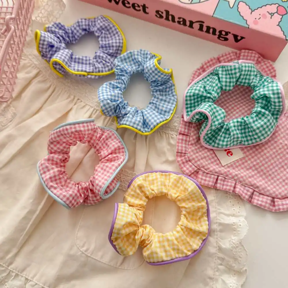 5pcs Spring Summer Fashionable Versatile Highly Elastic Colorful Plaid Hair Rope Tied Ponytail Rubber Band Hair Accessories