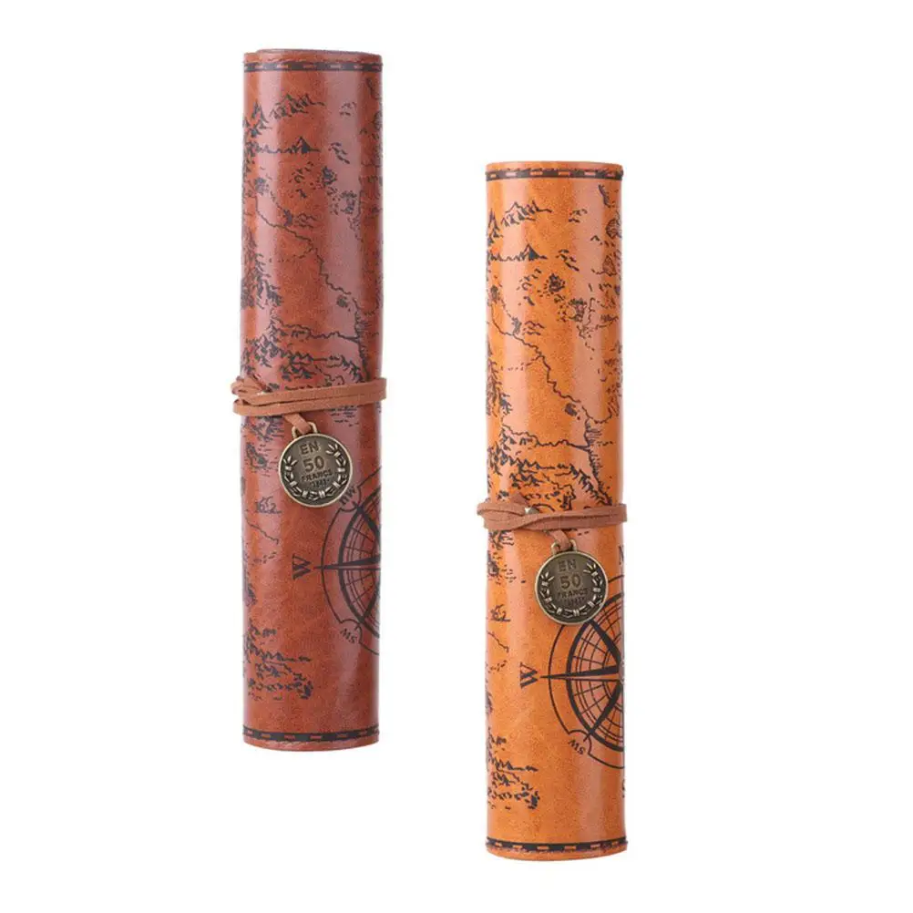 

2 Pcs Retro Pencil Bag Map Case Treasure Vintage Reel Creative Design Pouch Pu Travel for Pencils Storage