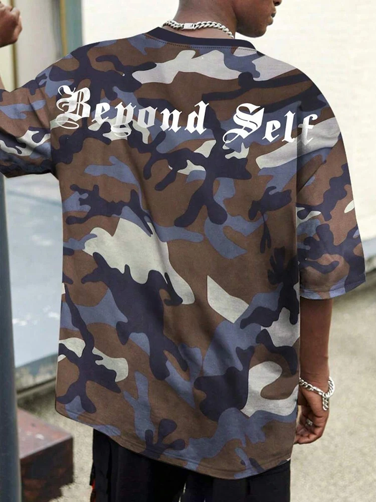 T-shirt męski z nadrukiem Camo Letni codzienny T-shirt męski Outdoor Street Top z krótkim rękawem Fitness Sportowy T-shirt męski — zdjęcie 4