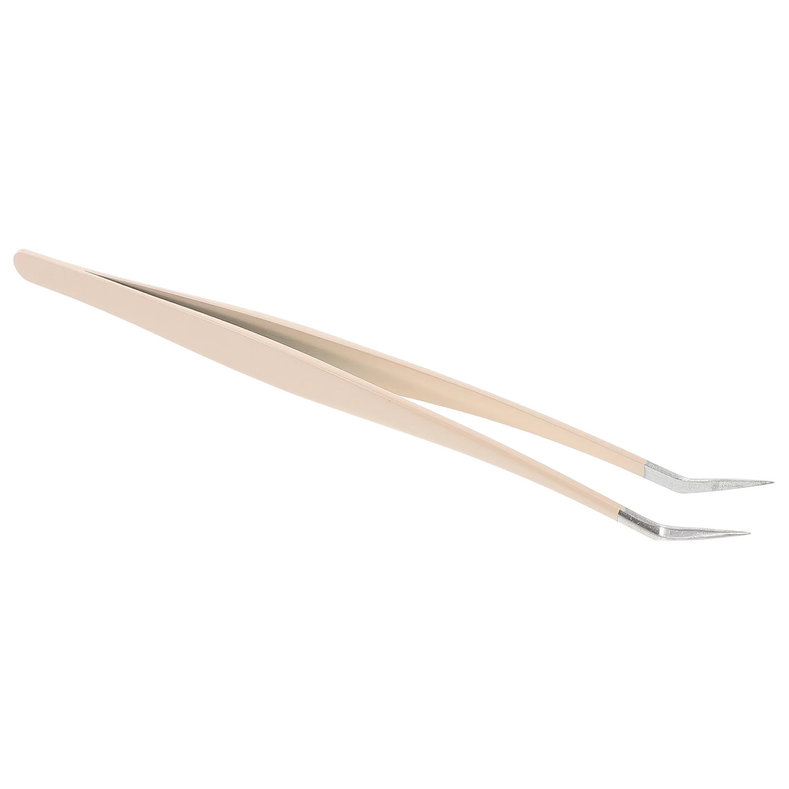 False Eyelash Tweezers Beige Stainless Steel Professional Travel Precision Grasp Curved Design Multifunctional Beauty Tool