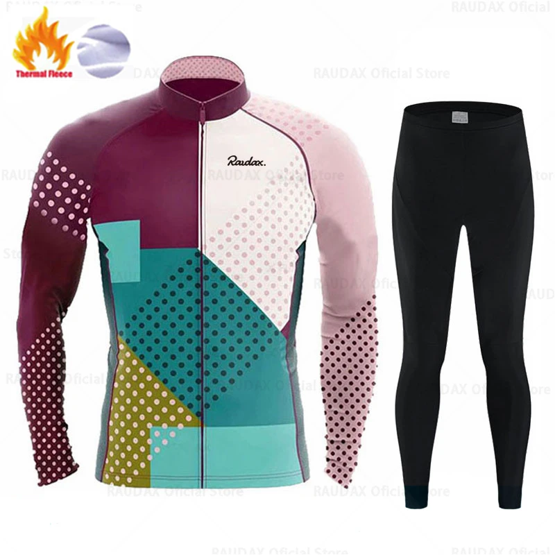 2022 Raudax Winter Long Sleeve Cycling Jersey Set MTB Bike Clothing Uniform Men's Thermal Fleece Bicycle Maillot Ropa Ciclismo