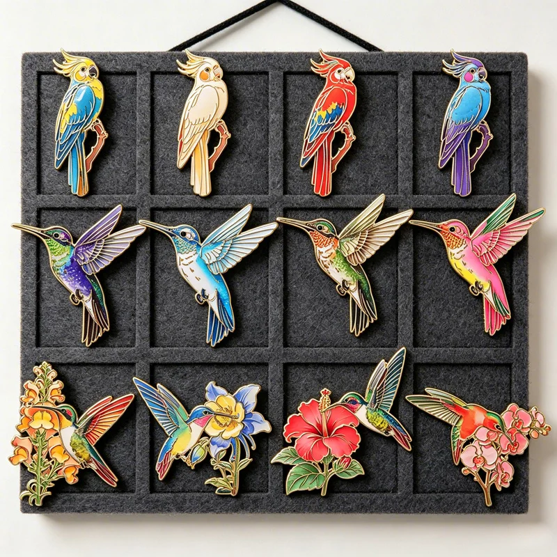 Colorful Parrot Hummingbird Floral Enamel Badges Tropical Bird Pins Vintage Wildlife Brooches Lapel Pin Set Gift For Bird Lovers