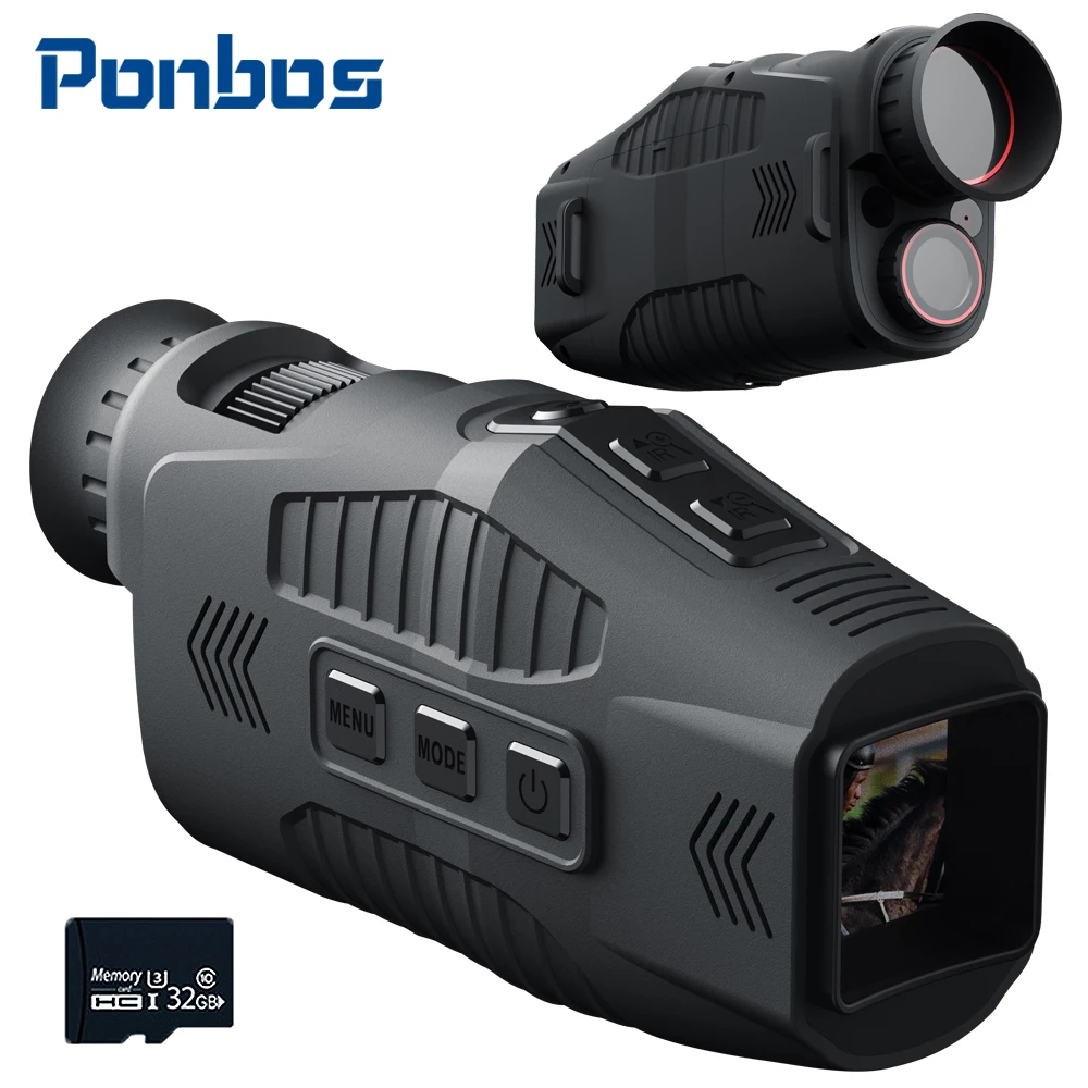 Ponbos R11 2.5K HD Digital Night Vision Monoculars 10X Zoom Digital Infrared Telescope Recorder Goggle for Hunting Camping