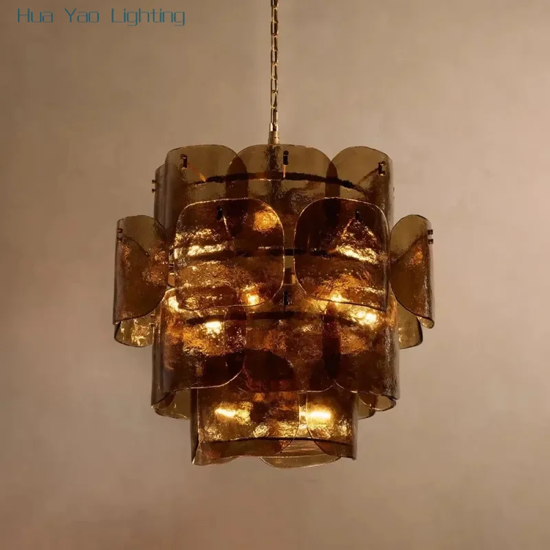 Modern Nordic 2026 Designer Chandelier Layered Frosted Glass Panels Brass Rivet Pendant Lamp For Living Room Dining Decor