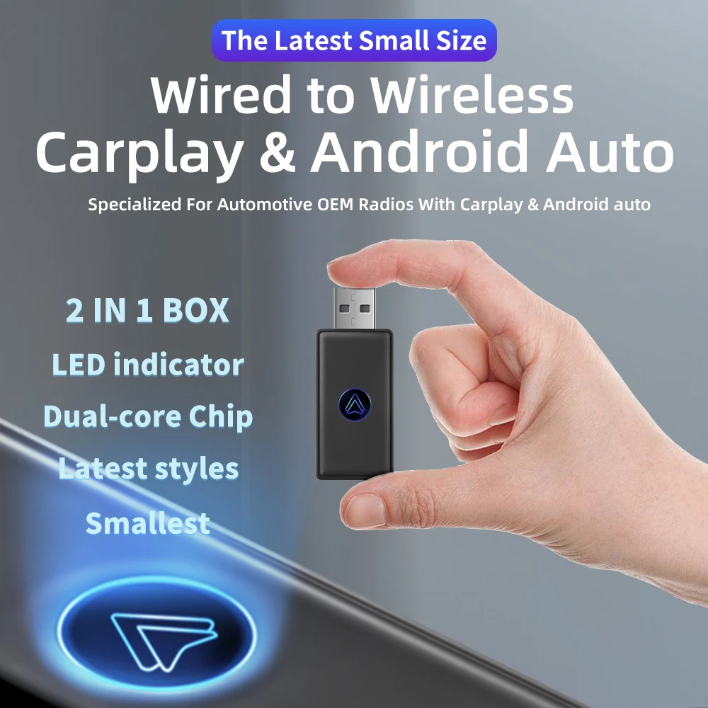 

New Upgrade Wired to Wireless 2in1 Box CarPlay Android auto Adapter For Wired OEM Car Smart Ai Box Bluetooth WiFi Connect Map