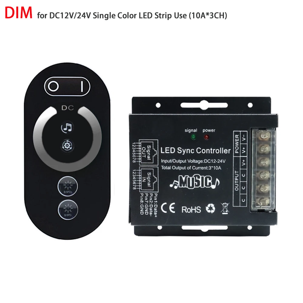 DC12V 24V LED Music Controller RJ45 Port Sync Touch Wireless Remote Dimmer per Single Color CCT RGB RGBW RGBCCT LED Strip Lights