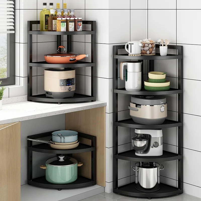 Pot rack kitchen shelf landing corner three-legged storage rack household pot with multi-layer adjustable floor spacing storage