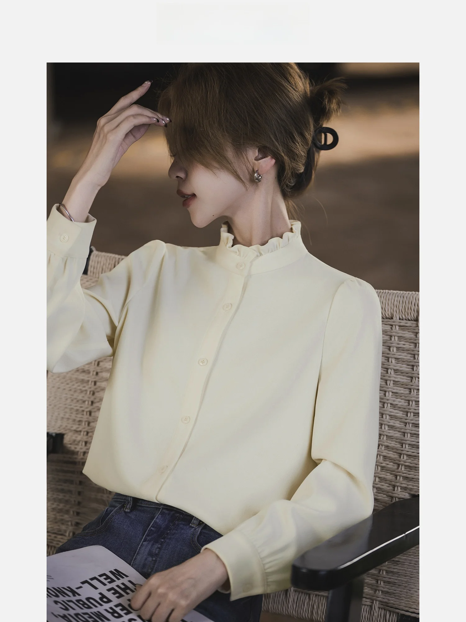 

Muse irt воротник-стойка Bubble Sve женский ort irt маленький размер осень новый Sle деревянные уши China Faion Ladies irt