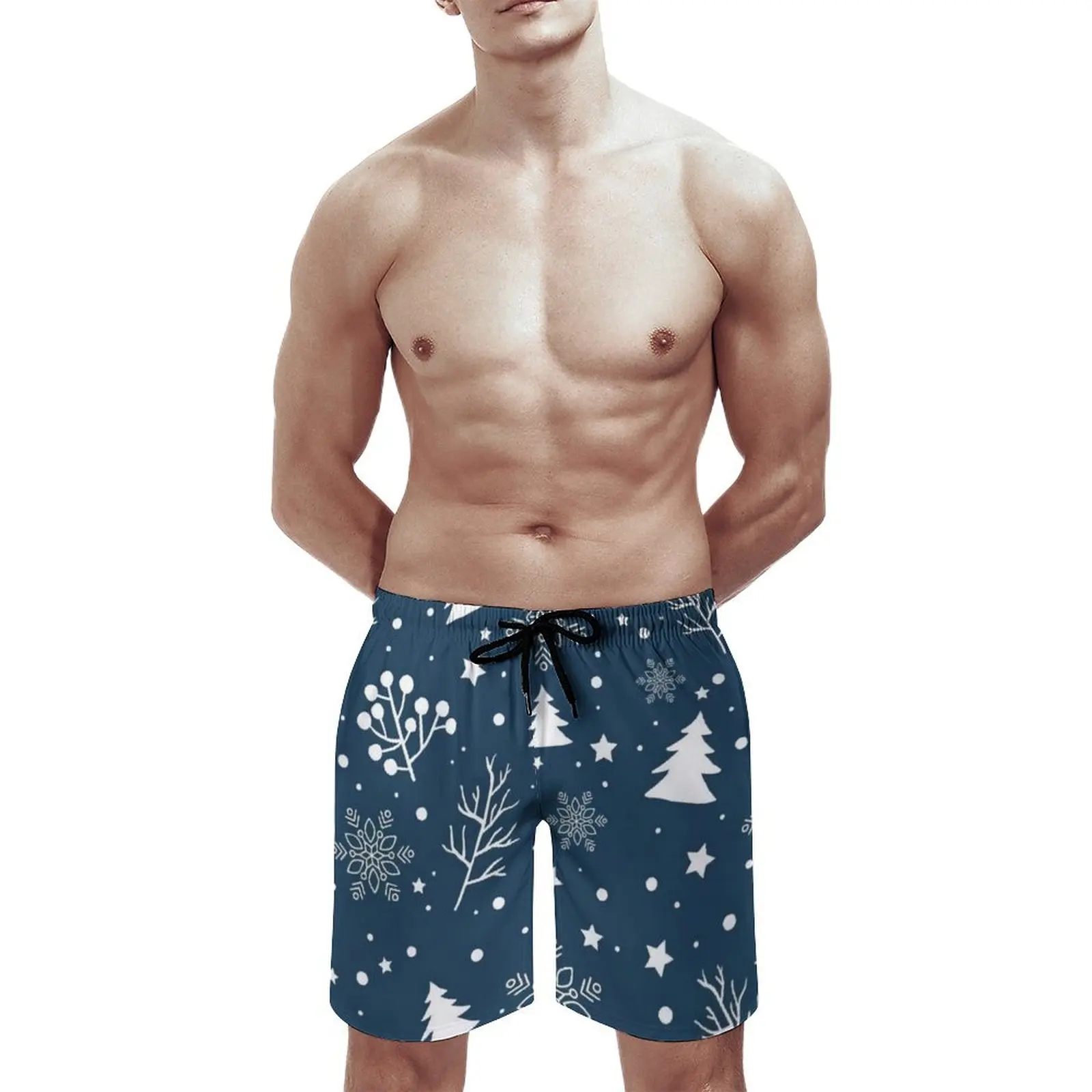 Men's Summer Loose Casual Cartoon Solid Color Cute Snowflake Illustration Can Be Worn Outside The Beach Five Quarter Pants