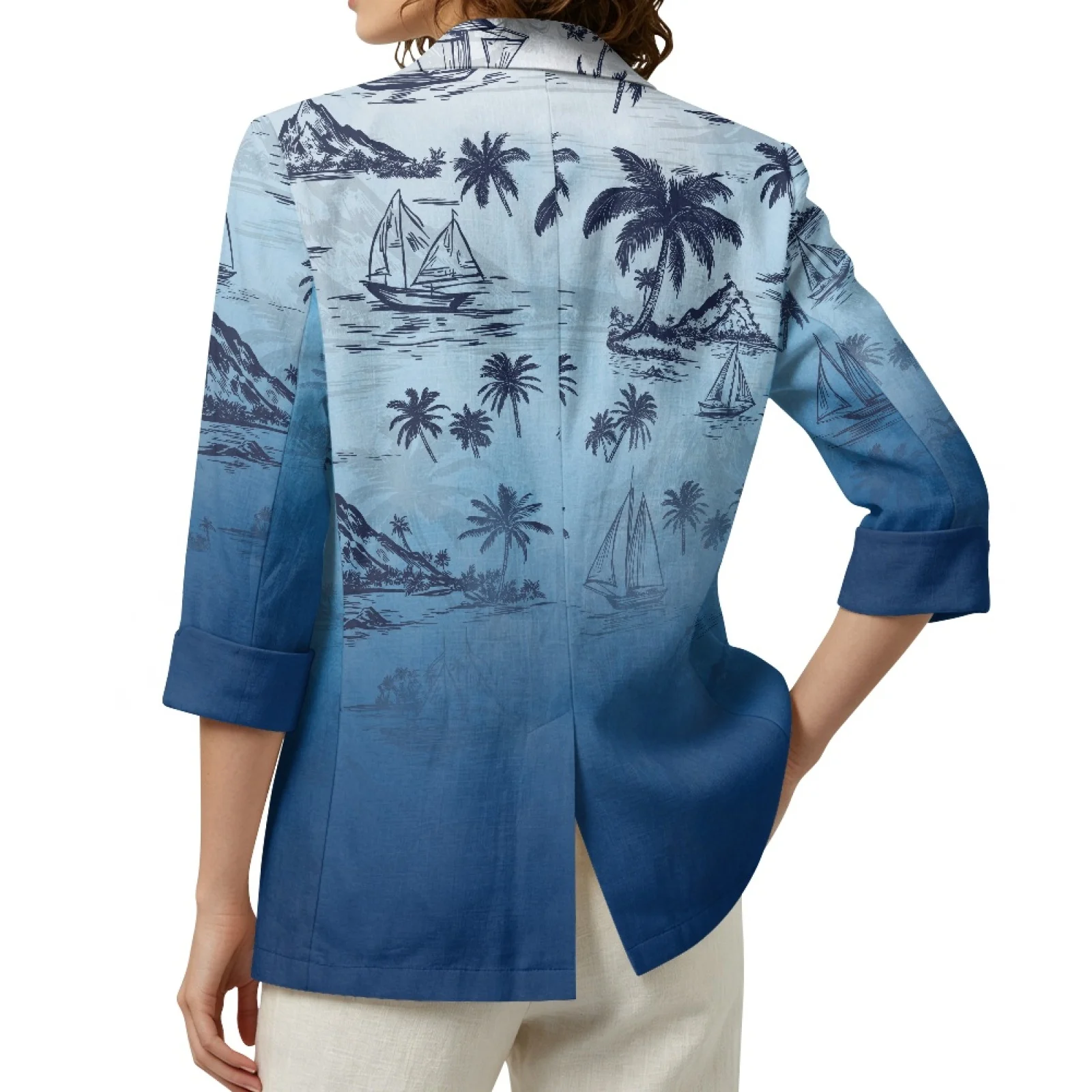 PENSTROLL Soft Linen Like Beach Cardigan Breathable Fall Outerwear for Home Tropical Landscape