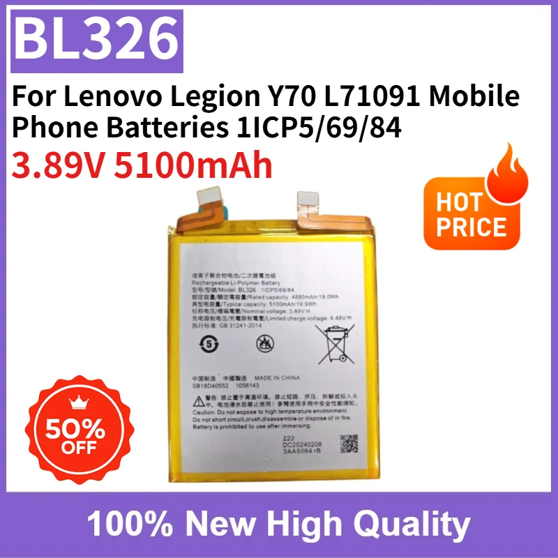 

Brand-New Replaceable Battery BL326 5100mAh for Lenovo Legion Y70 L71091 Mobile Phone Batteries 1ICP5/69/84