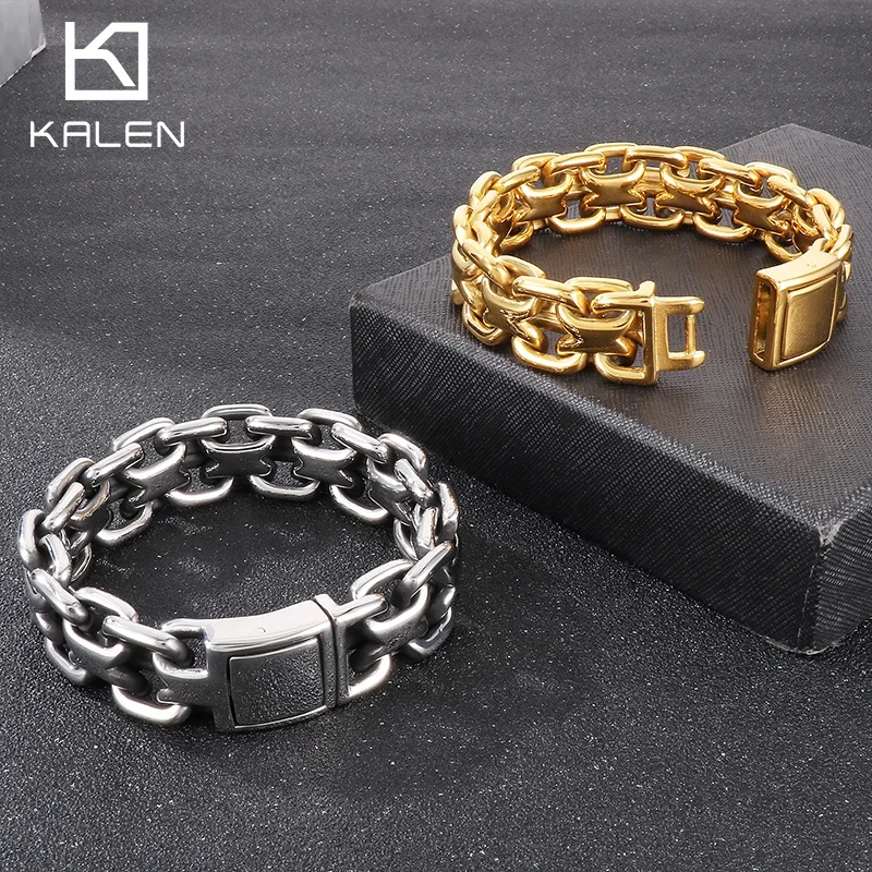 Shiny 316L Stainless Steel Chunky Braclet for Men Hip Hop Gold Color Accessories Rock Party Jewelry Heavy Link Chain Bracelets