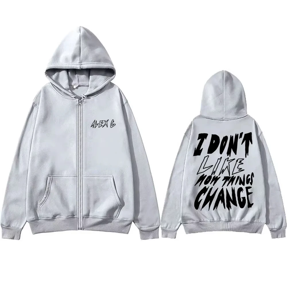 المغني Alex G خدعة تغيير قلنسوة بسحاب الرجال النساء المتضخم خمر موضة زمم سترة عادية الخريف الشتاء زمم هوديس