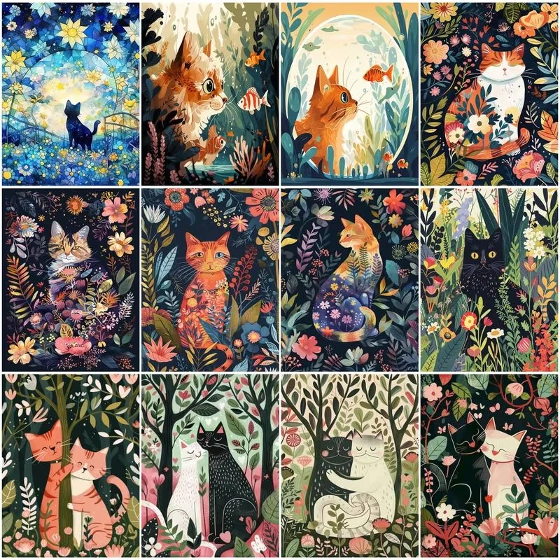 Simple Painting By Numbers,Animals Cat,For Beginner,Diy Crafts,Easy,Acrylic,Picture,Paint Frame,Handpainted Oil,Wall Art