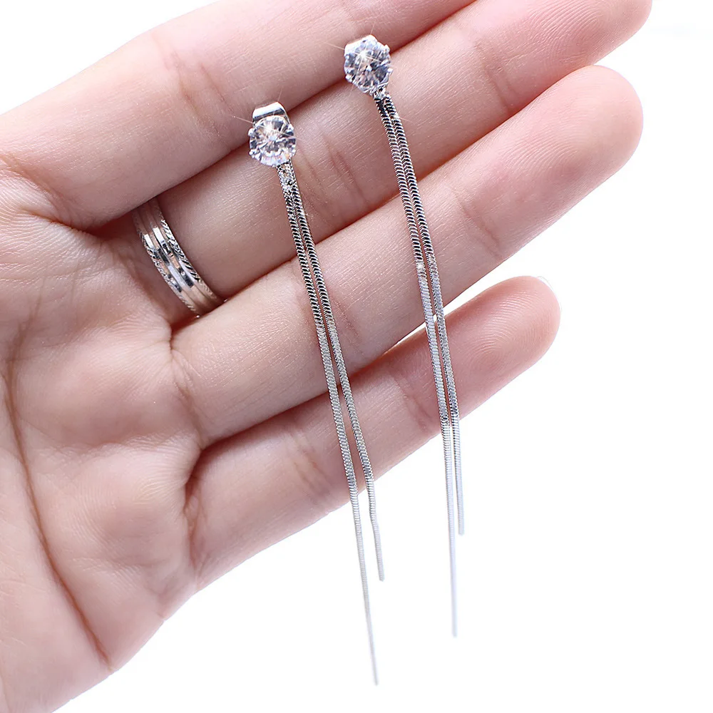 Snake Bone Chain Long Tassel Zircon Crystal Dangle Earring for Women Exaggerated Simple Ear Jewelry Wholesale Christmas Gift