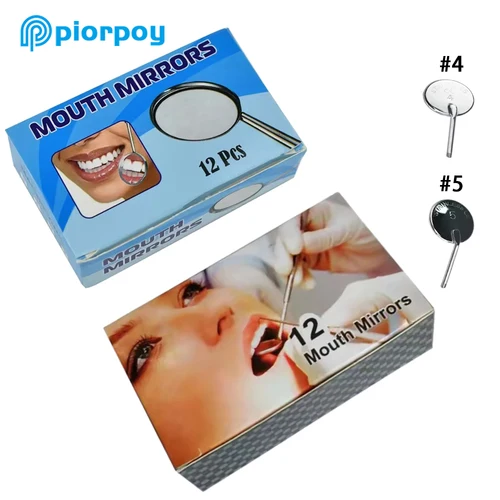 Imagen 2 del producto PIORPOY 12 Uds espejo Dental Reflector de boca enchufe cónico de acero inoxidable espejo Oral Intraoral instrumentos de dentista herramientas # 4 # 5