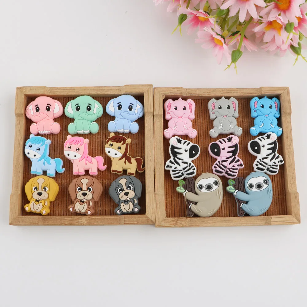 10Pcs Cartoon Animal Silicone Beads Horse Elephant Food Grade For Jewelry Making DIY Pacifier Chain Accessories Baby Toys