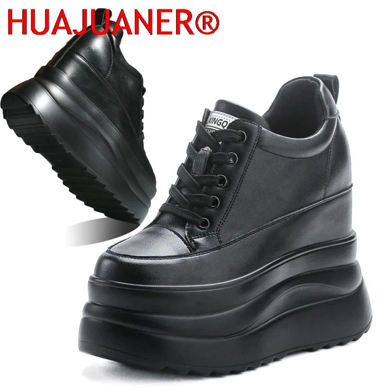 

13cm 2026 Genuine Leather Platform Wedge Flats Shoes Chunky Sneaker Casual Comfy High Brand Fall Autumn Walking Shoes