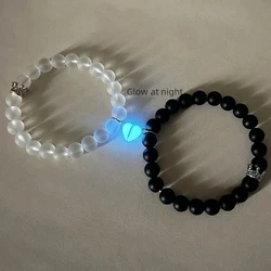 Pulseras con cuentas magnéticas para parejas, brazalete de 2 piezas, con forma de corazón, para amantes