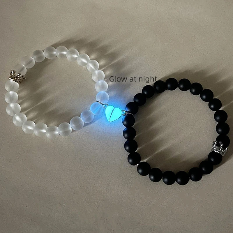 2 Pcs Light Up Magnet Heart Beads Lover Bracelets Couple Bracelets