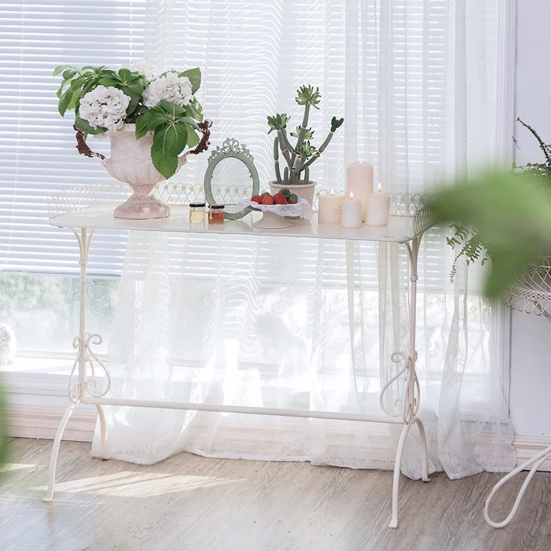 Decorative Console Table Vintage French Country Entrance Table Farmhouse Antique Metal Table