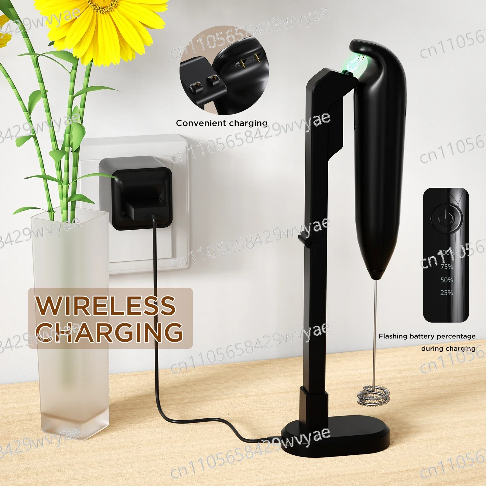 Hand Held Foam Machine, Electric Drink Mixer, for Coffee, with Rechargeable USB Wall Bracket