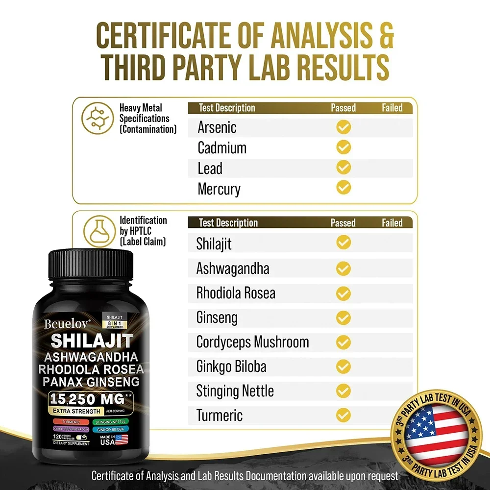 Natural Shilajit Extract Capsules Pure Organic Shilajit Extract Powder, Energy and Immune Support