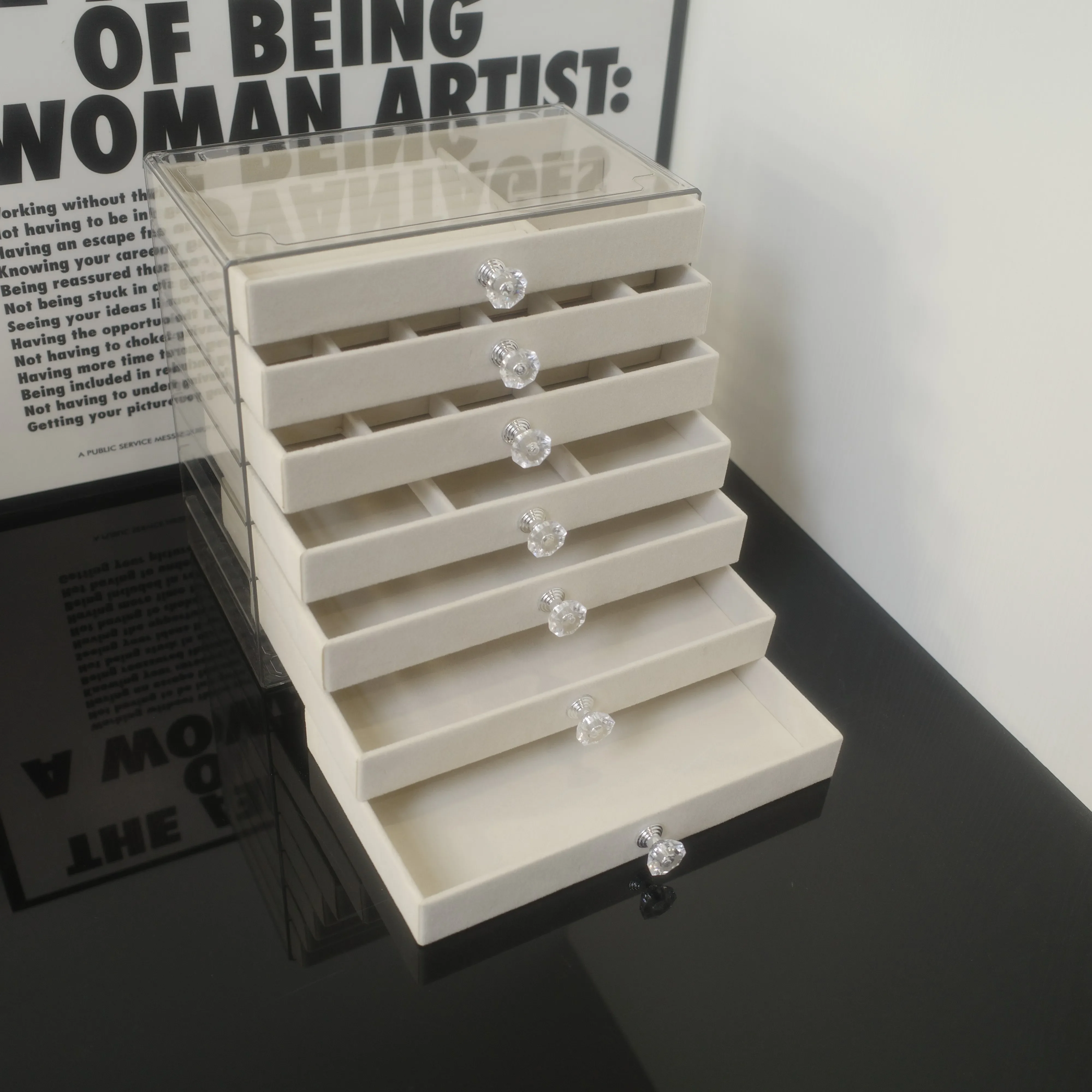 Rectangular 5Tier Acrylic Jewelry Organizer Box, Elegant Display Case with Dust-Proof Cover for Rings Necklaces Earrings Storage