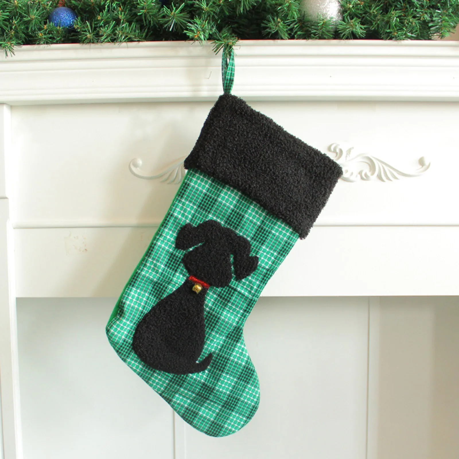 Cute Plaid Black Cat Christmas Stocking for Pet Dog Cat Chirstmas Stockings New Year's Gift Bag Christmas Tree Hanging Ornaments