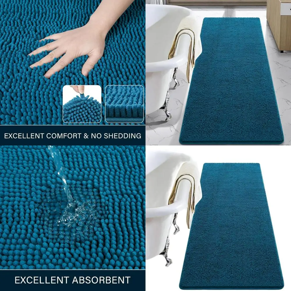 

24x70 Plush Shaggy Bath Mat, Non-Slip Washable Shower Rug, Absorbent Chenille Carpet, Peacock Blue