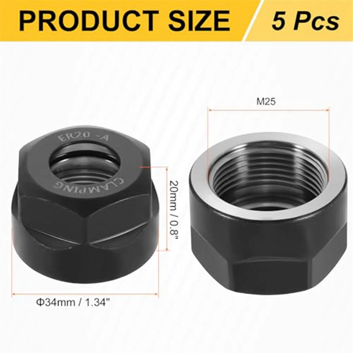 

A002 5 шт. зажимные цанговые зажимные гайки для фрезерного патрона с ЧПУ, токарный станок, ER20A (M25)