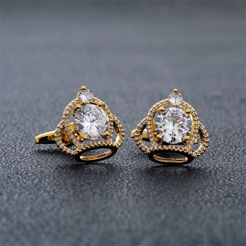 Men's Cufflinks Crown Zircon Rhinestones High-end Business Banquet French Shirts Cuffs Buttons Luxury Wedding Accessories Gifts