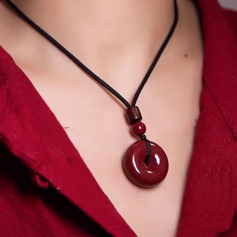 

Natural Red Cinnabar Round Pendant Fashion Charm High Quality Jewelry Accessories Lucky Amulet Ladies Holiday Gift