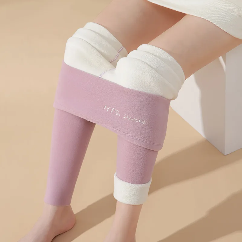 High Waist Thickened Trousers Women Fashion Letter Print Fleece Lined Warm Leggings Woman Winter High Spandex Soft Leggings Lady