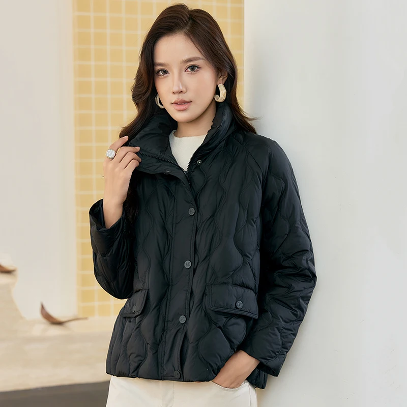 Schinteon المرأة الأبيض بطة أسفل سترة عادية الوقوف طوق دافئ الخريف الشتاء أبلى معطف الموضة جودة عالية 2025 جديد