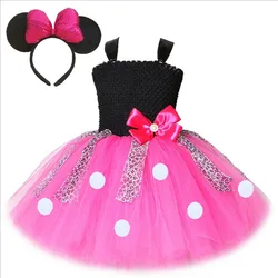 Hot Pink Minnie Costumes for Baby Girls Birthday Ballet Tutus for Kids Christmas New Years Princess Dresses with Mouse Ears Bow
