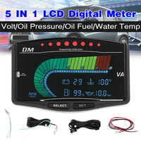 5 In 1 Universal 12V/24V Truck Car LCD Digital Oil Pressure Gauge Volt Voltmeter Water Temperature Fuel Gauge Tachometer