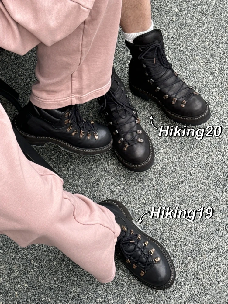 Unisex Black Leather Lace Up Hiking Boots Fashionable Outdoor Boots Durable Design Metal Eyelets Stylish Functional Footwear